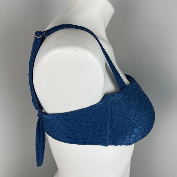 Bar III Satin Cheetah Bandeau Bikini Swim Top in French Navy XS - Picture 4 of 6